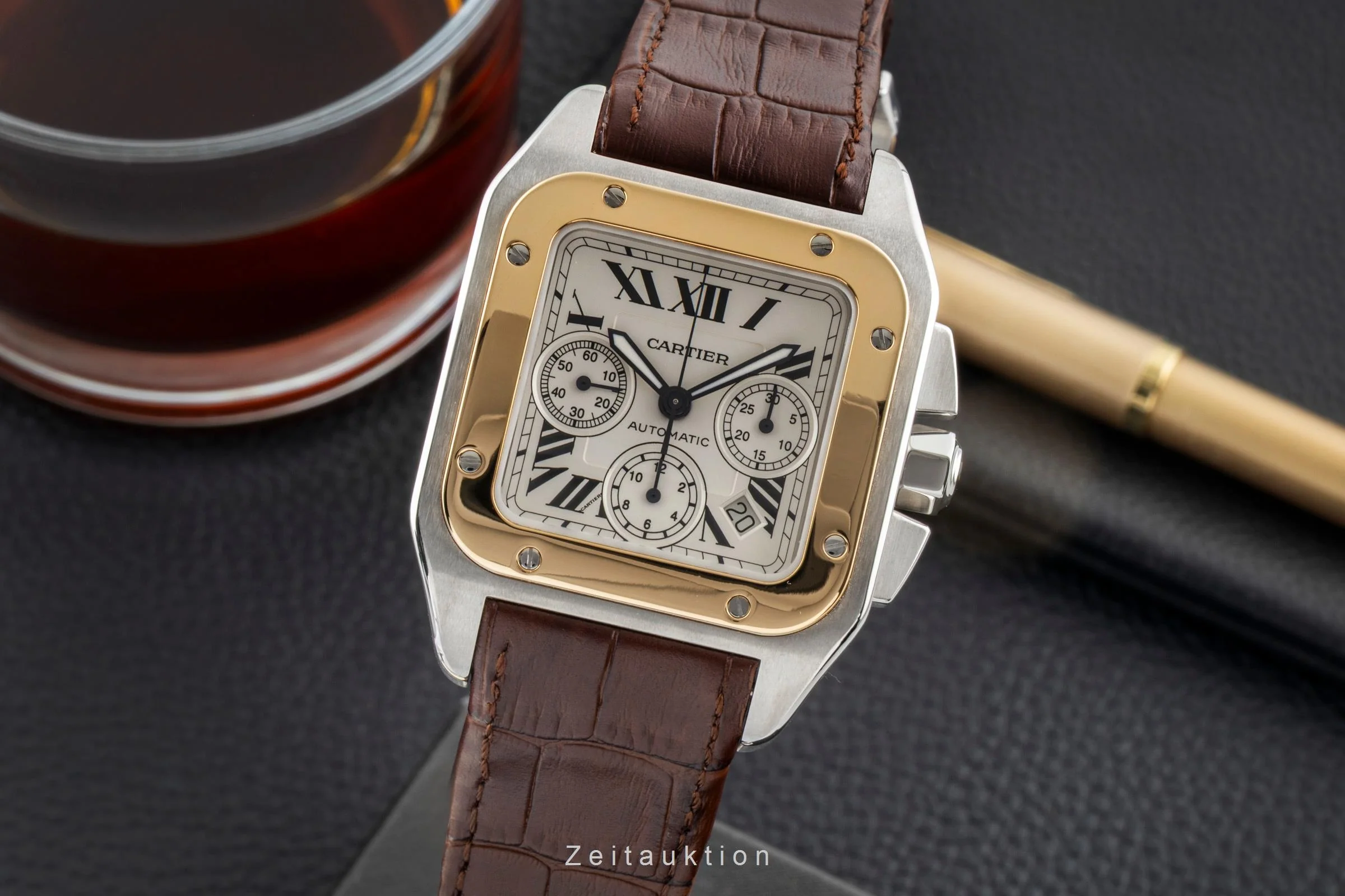 Cartier Santos 100 chronograph steel / gold automatic men's watch W20091X7  [2600828] - Image 2