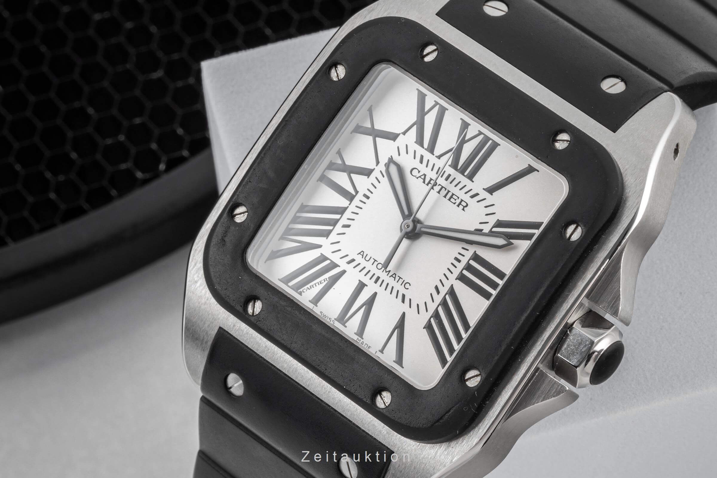 Cartier Santos 100 Steel / rubber automatic men's watch W20121U2, 2656  [2403311] - Image 11
