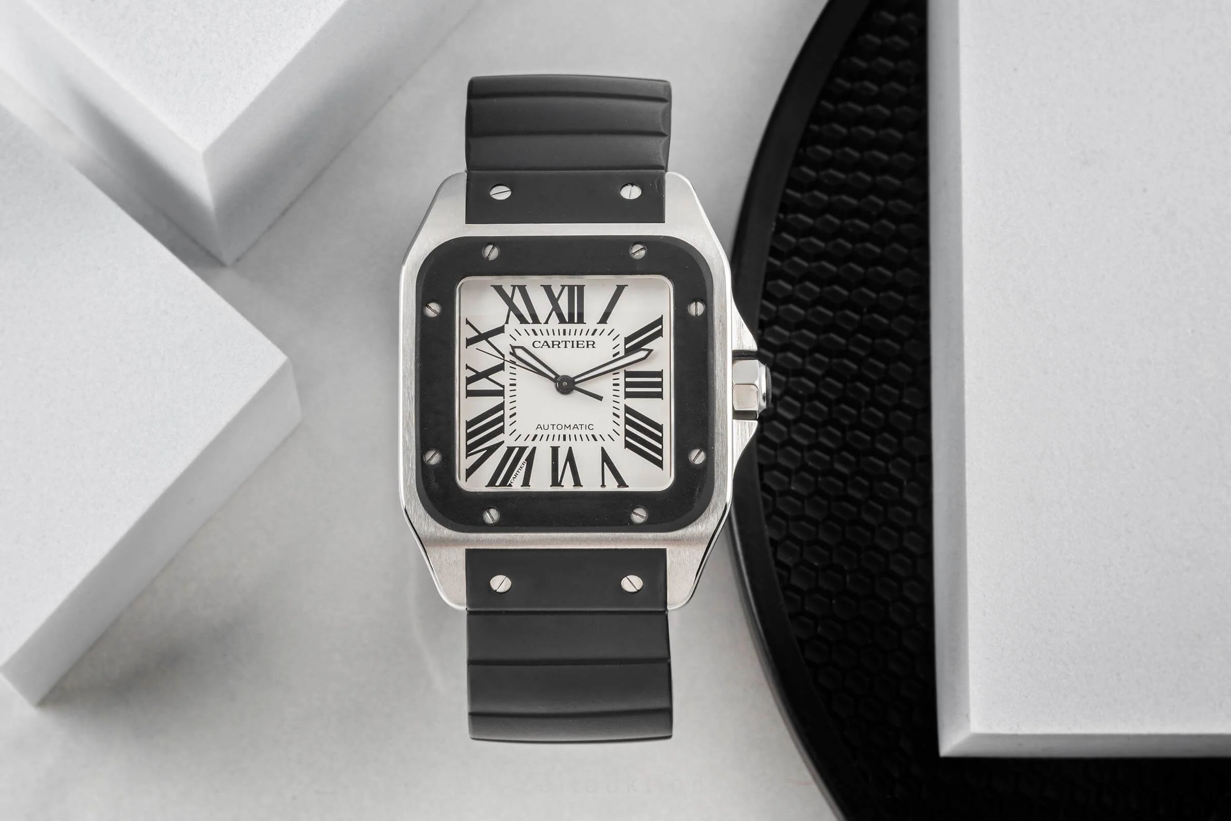 Cartier Santos 100 Steel / rubber automatic men's watch W20121U2, 2656  [2403311] - Image 3