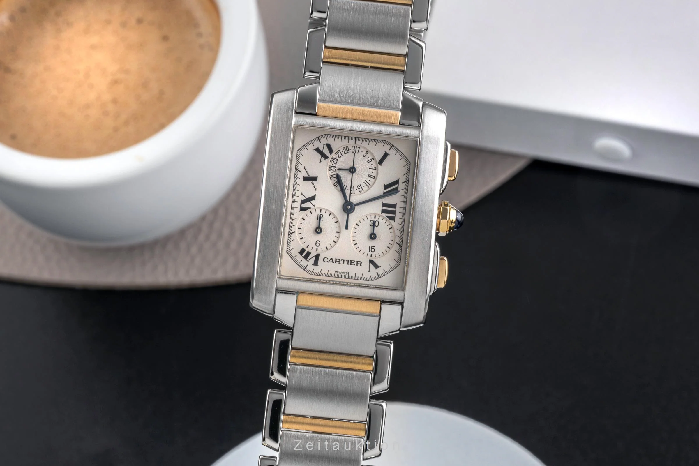 Cartier Tank Francaise chronograph steel / gold quartz men's watch W51004Q4  [2503097] - Image 2