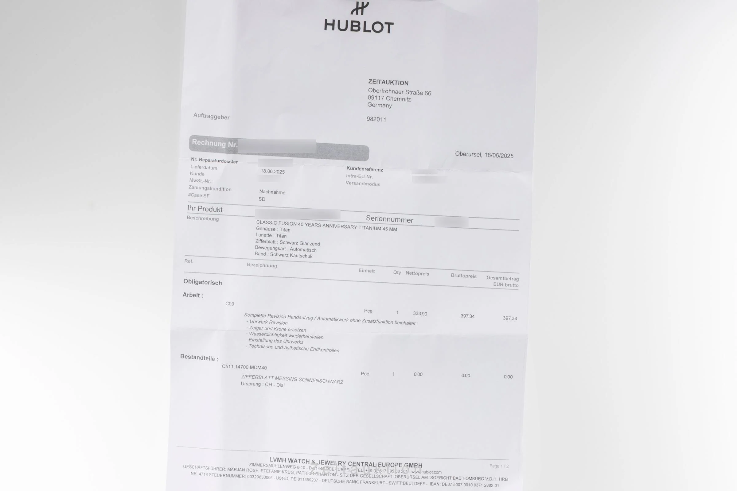 Hublot Classic Fusion titanium automatic men's watch 511.NX.1270.RX.MDM40 LP: 7900EUR Limited  [2400203] - Image 16
