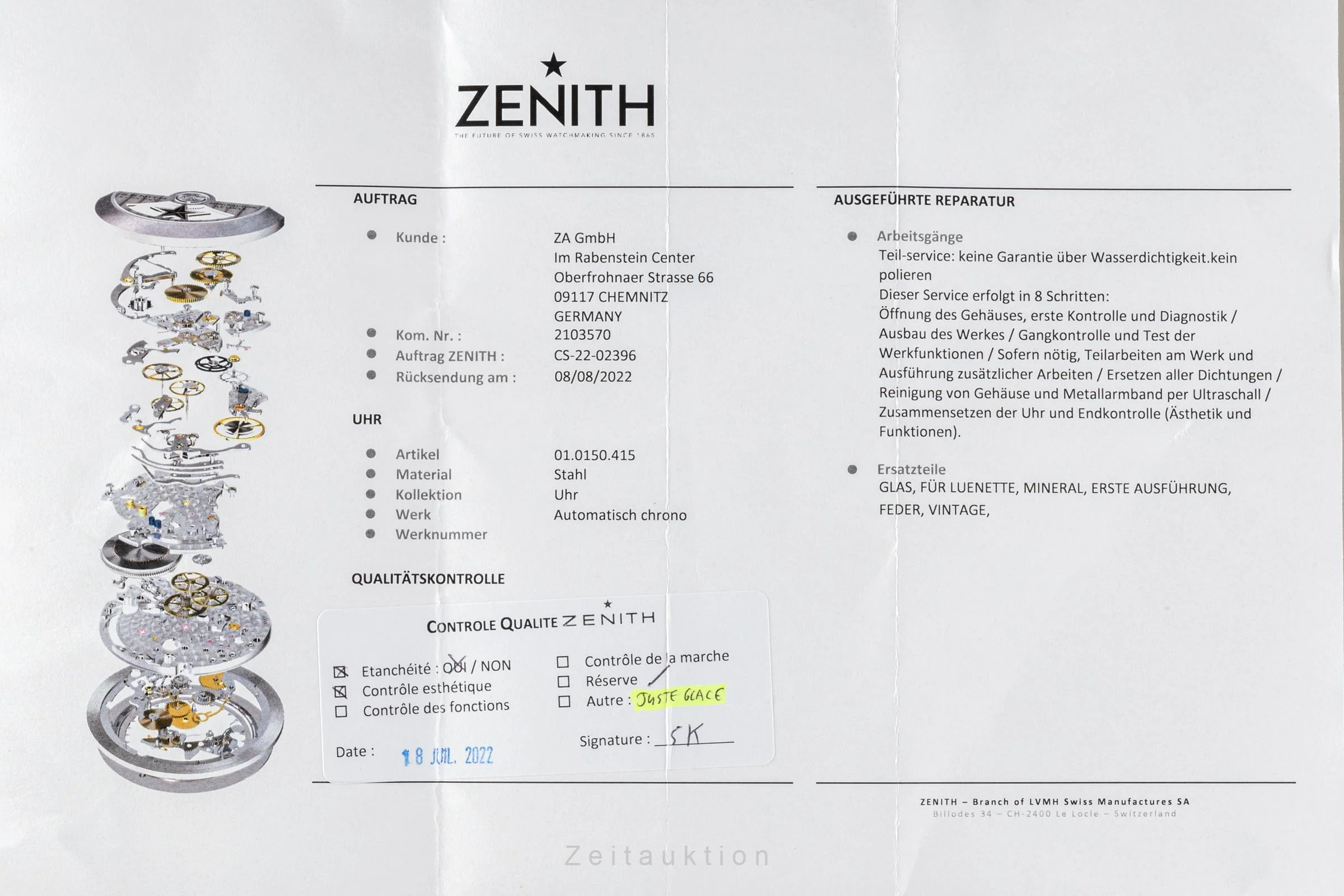 Zenith El Primero chronograph steel automatic men's watch 01-150-415 Vintage  [2103570] - Image 9